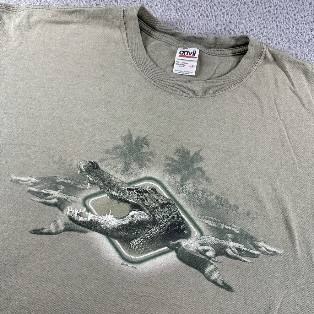 VINTAGE Nature Destination Alligator‎ Shirt Mens 2xl Green Graphic Boca Raton FL